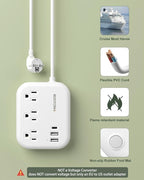 European Travel Plug Adapter with USB C, ROOTOMA Outlet Adapter US to Europe 3 Outlets 3 USB Ports, International Power Strip for EU Spain France Germany Iceland Greece, 3ft, White