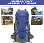 70L Camping Hiking Backpack with Rain Cover Waterproof Backpacking Backpack for Hiking Treeking Climbing Outdoor
