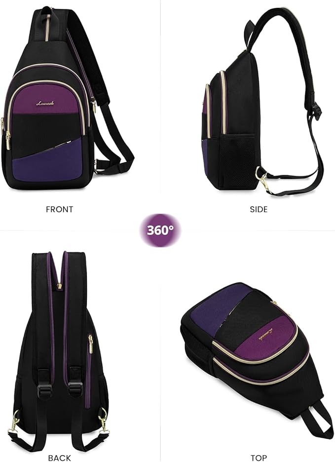 LOVEVOOK Sling Bag for Women, Sling Backpack Crossbody Bag Convertible, Small Diaper Bag Hiking Daypacks Water-resistant, Travel Shoulder Bag Chest Bag, Black Blue Purple