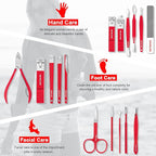 Manicure Set Professional Nail Clippers Pedicure Kit, 16 pcs Stainless Steel Nail Care Tools Grooming Kit with Luxurious Travel Leather Case for Thick Nails Men Women Gift (Red)