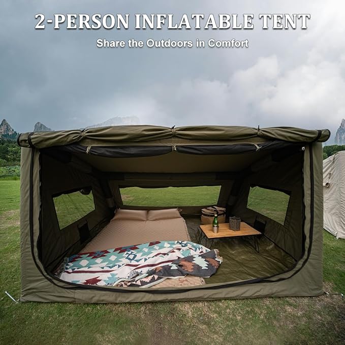 TOMOUNT Inflatable Canvas Tent with Pump,Easy Setup Blow Up Tent for Camping
