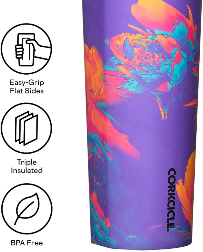 Corkcicle Classic Sport Canteen - Insulated Stainless Steel Water Bottle - Compact & Travel-Friendly - Durable - Dishwasher Safe - BPA Free - Non-Slip Silicone Base - 20 oz - Super Bloom