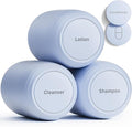New Travel Toiletry Containers [Ultra Leakproof] TSA-Approved, PLA Hard Shell Jars with 5 Magnetic Labels, Wide Mouth Bottles for Lotion, Cleanser, Shampoo, Conditioner, Blue, 3 Pack, 2OZ