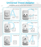 VINTAR Universal Travel Adapter Kit, 0.5ft Detachable Extension Cord with 2 AC Outlets & 3 USB(2 USB C), Type A/C/G/D/I/M International Power Adaptor for US to Europe UK India South Africa Japan