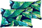Magpie Fabrics Set of 2 Lumbar Throw Pillow with Insert 12x20 Inch, Outdoor Rectangular Waterproof Home Decorative Toss Cushion for Patio Garden Car Office - Green Lagoon Leaves