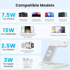 WAITIEE Wireless Charger for iPhone 16 15 14 13 12 11 X 8, 3 in 1 Charging Station for Apple Watch 10/9/8/7/6/5/4/3/2/SE/Ultra/Ultra 2 & for AirPods 4/3/2/Pro/Pro 2(White)