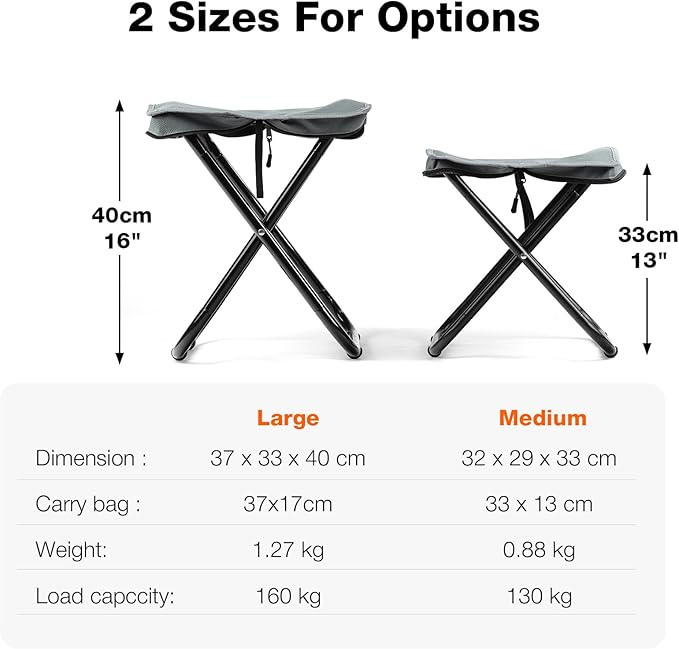 16" Foldable Portable Camping Stool Heavy Duty 350lbs for Adults Hiking, Lightweight Travel Stool with Carry Bag, Gray