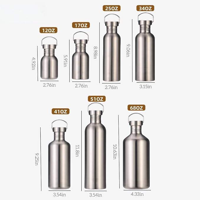 Stainless Steel Water Bottle Single Wall Metal Bottle Large Camping Water Cup with Handle Wide Mouth Leak Proof Lightweight Sports Kettle Cup (68 oz)