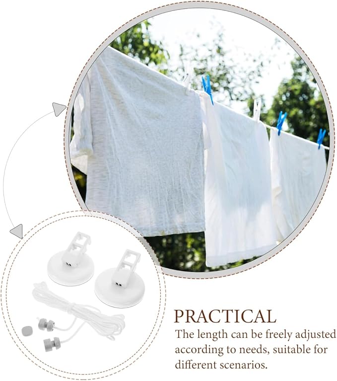 Garneck 5m Portable Clothesline Set with Suction Cups: Retractable PVC Clothes Line Easy-to-Hang for Travel Outdoor Laundry Rope for Camping Indoor Hotels Rvs