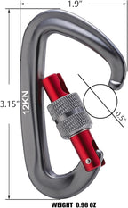 12kN Locking Carabiner Clips, Small Aluminium Carabiners Keychain, Heavy Duty Caribeaners for Camping, Hiking, Hammocks, Swings, Dog Leash, 2 Pcs