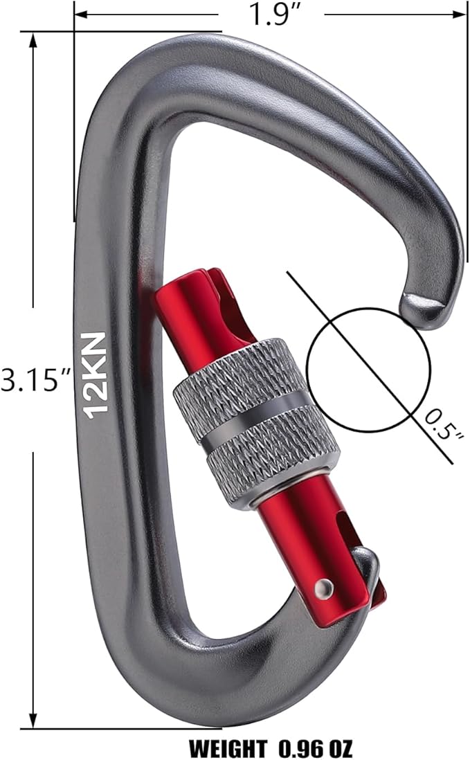 12kN Locking Carabiner Clips, Small Aluminium Carabiners Keychain, Heavy Duty Caribeaners for Camping, Hiking, Hammocks, Swings, Dog Leash, 2 Pcs