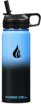 HYDRO CELL Stainless Steel Insulated Water Bottle with Straw - For Cold & Hot Drinks - Metal Vacuum Flask with Screw Cap and Modern Leakproof Sport Thermos for Adults (Blue/Black 18oz)