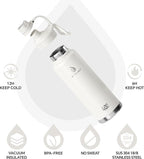 IDEUS Insulated Stainless Steel Water Bottle with 2 Leak-Proof Lids, Thermal Water Flask for Hiking Biking, 40oz, White