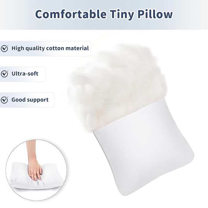 Pro Goleem Small Pillow 11’’x6’’x2.5’’ for Kids and Baby Sleeping with Name Tag Mini Tiny Pillow for Camping and Chair Car Air Nap Neck Lumbar Knee Rest Pillows, White