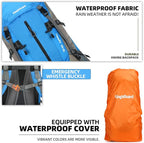 70L Camping Hiking Backpack with Rain Cover Waterproof Backpacking Backpack for Hiking Treeking Climbing Outdoor