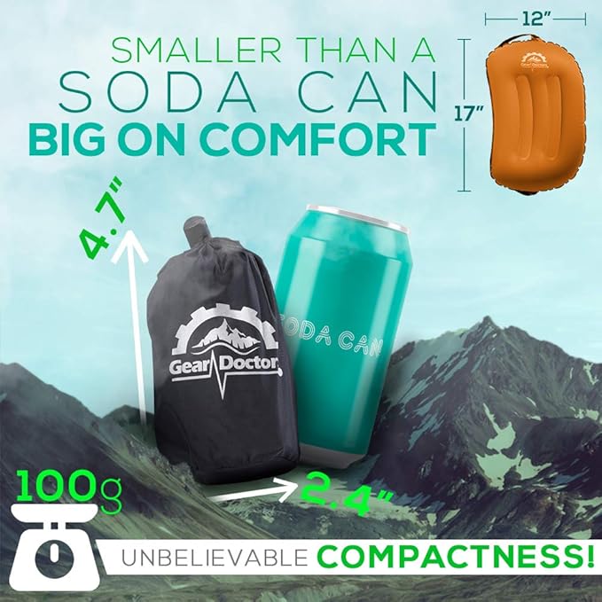Gear Doctors Camping Inflatable Pillow, Backpacking - Blow Up Camp Pillow for Camping (Orange)