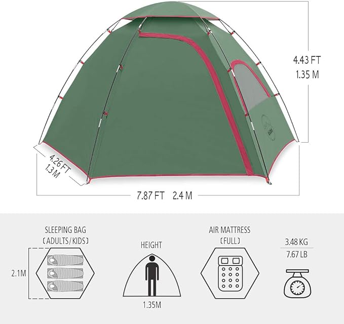 KAZOO Outdoor Camping Tent 2/4 Person Waterproof Camping Tents Easy Setup Two/Four Man Tent Sun Shade 2/3/4 People