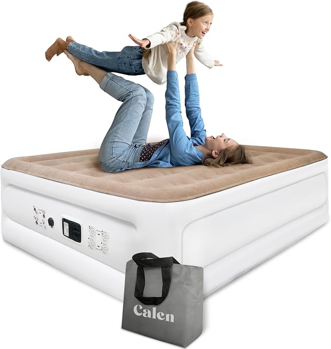 CALEN Queen Air Mattress with Electric Built in Pump, Luxury Double High Inflatable Mattress for Camping, Home&Guests, 18" Blow up Airbed- Fast Inflation/Deflation - 650lb MAX