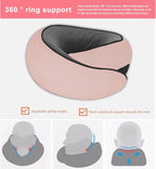Cloud Sleep Travel Pillow｜360° Adjustable Neck Pillow for Airplane & Office｜NASA Memory Foam｜Free Eye Mask & Earplugs (Pink)