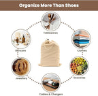 LFH Cotton Shoe Storage Bags with Drawstring, Dustproof Breathable Reusable Organizer, Perfect For Travel, Dorm, Hotel, College, Gym, Easy to Carry, Machine Washable 12"x17" (Pack of 4) - Natural