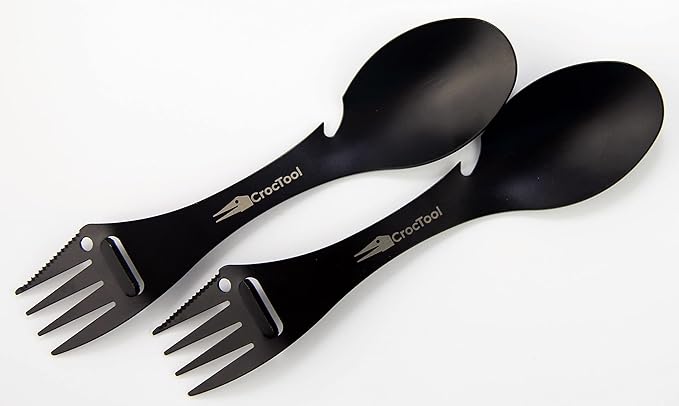 Spork Ultra Lightweight and Strong 5 in 1 Camping Utensil Set-Spoon+Fork+Knife+Peeler+Bottle Opener+Bag+Carry case. Ideal for Outdoors, Home or Office