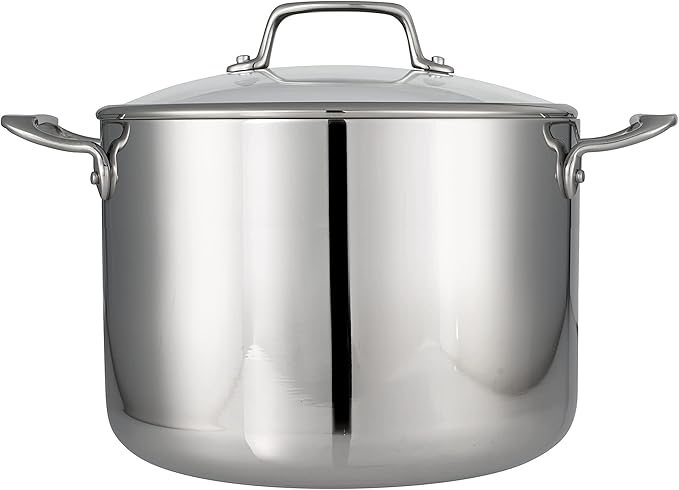Tramontina Tri-Ply Clad Stainless Steel 8-Quart Stock Pot with Glass Lid, Induction-Ready Pasta Pot, Dishwasher-Safe, NSF-Certified, Made in Brazil