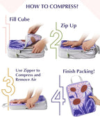 Gonex Compression Packing Cubes, 6pcs Expandable Storage Travel Luggage Bags Organizers with Shoe Bag Laundry Bag, Travel Cubes for Suitcase Carry On (Flowers)