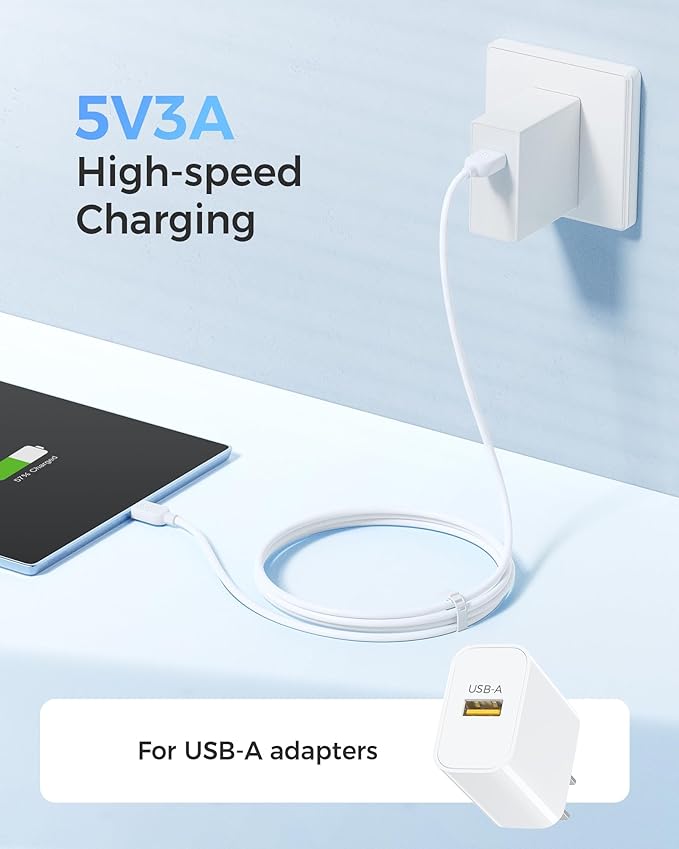Cable Matters 3-Pack USB A to USB C Cable 6ft in White, Support Apple CarPlay, Android Auto, USBA to USBC Charging Cable for iPhone 16/15 Pro Max Plus, Galaxy S23
