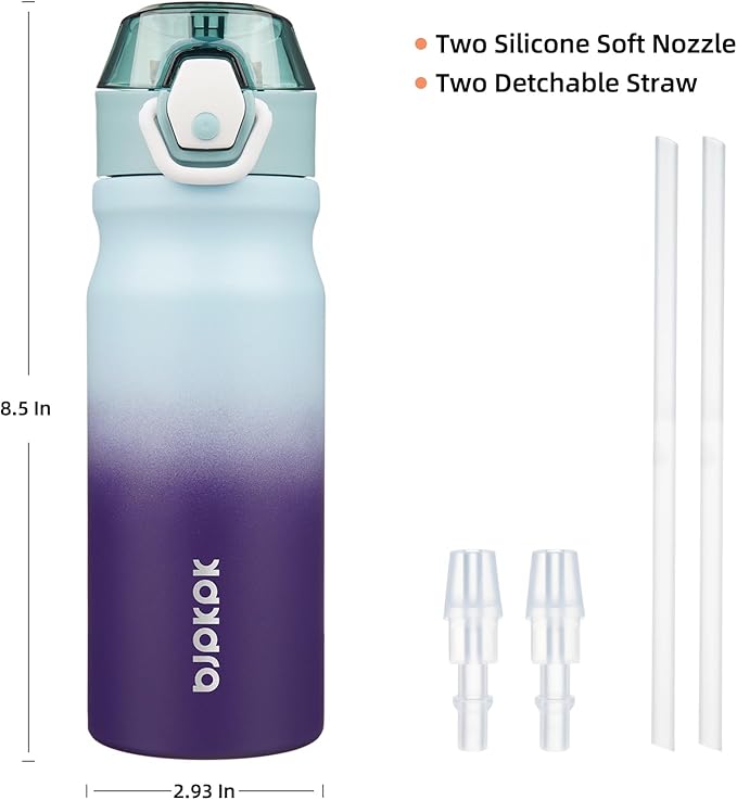 BJPKPK 18oz Insulated Water Bottle With Straw Stainless Steel Double Wall Water Bottles BPA Free Leak Proof Thermo With Lockable Flip Lid And Soft Silicone Spout,Ocean Dream