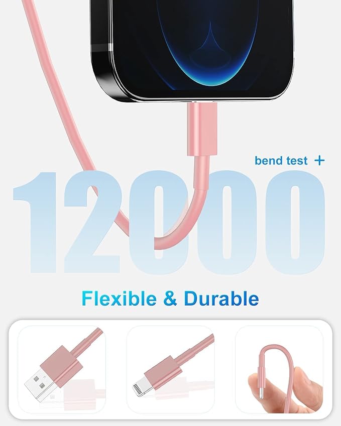 4 Pack [Apple MFi Certified] Apple Charging Cables 1ft, iPhone Chargers Lightning Cable 1 Foot, Fast iPhone Charging Cord for iPhone 14/14Pro/13/13Pro/12/11/11Pro/11Max/ X/XS/XR/XS Max/8, ipad(Pink)