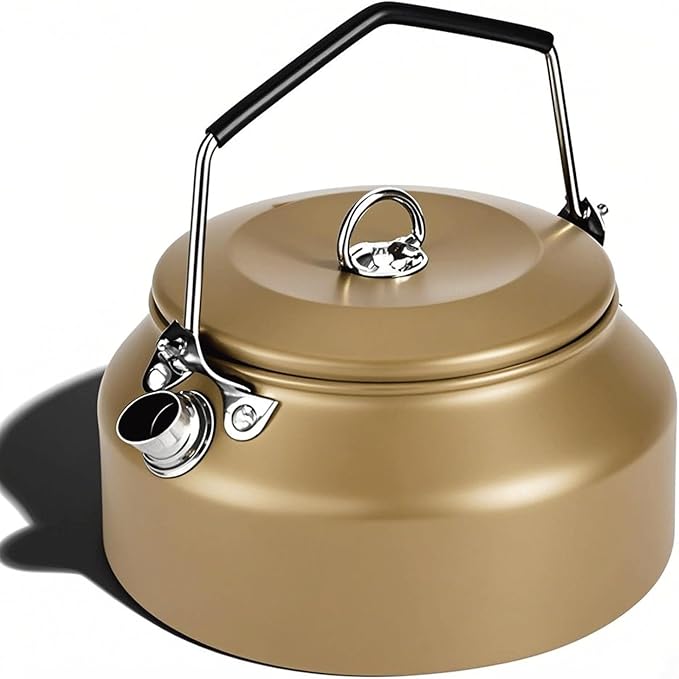 Camping Kettle Outdoor Campfire Camp Kettle, 1L Stainless Steel Camp Tea Coffee Pot, Portable Lightweight Teapot Fast Heating Boiling Water, Ideal for Hiking Picnic Travel, Brown