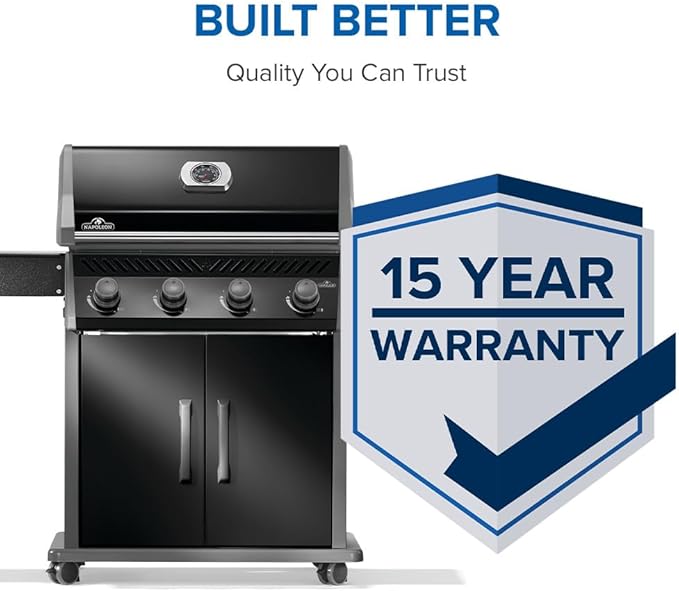 Napoleon Rogue 525 Propane Gas Grill, Black, Stainless Steel Grids, Durable 4-Burner Grill