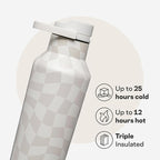 Corkcicle Classic Sport Canteen Insulated Water Bottle - Keeps Beverages Cold 25 Hours - Triple Insulated - Summer Drinkware Gift - Keeps Drinks Ice Cold - Leak-Proof Cap - 20 oz - Wavy Checkerboard
