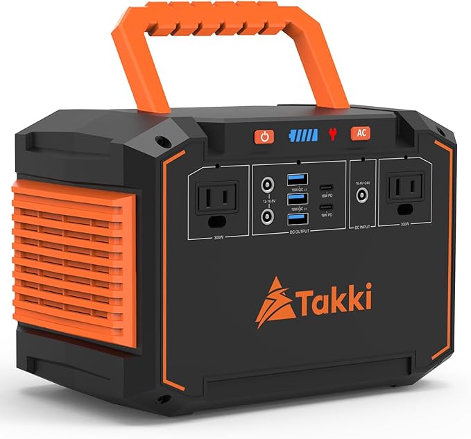 Takki 300W Portable Solar Generator 240Wh Portable Power Station with 40W Foldable Solar Panel, Power Bank with 110V AC Outlet USB DC for Emergency Outdoor Camping Home Use Blackout
