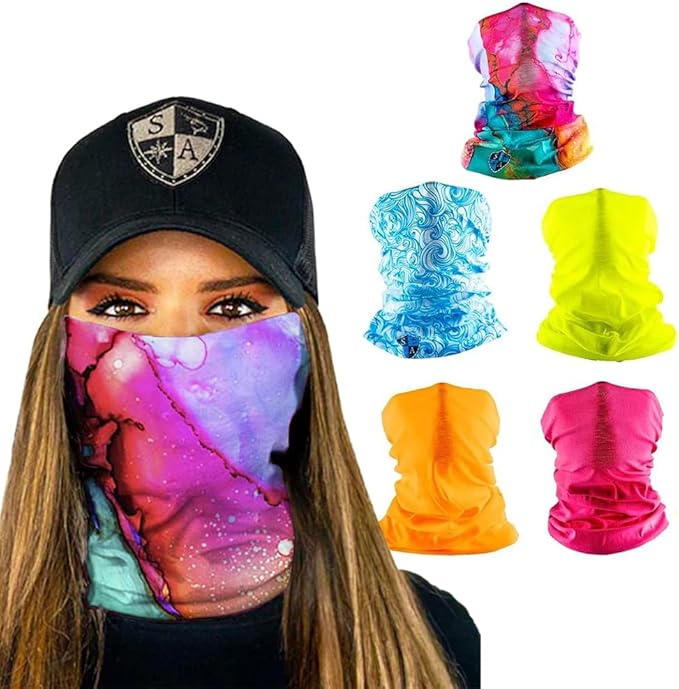 S A Company 5-Pack UV Face Shield | UV 30+ Multipurpose Neck Gaiter Balaclava for Adults