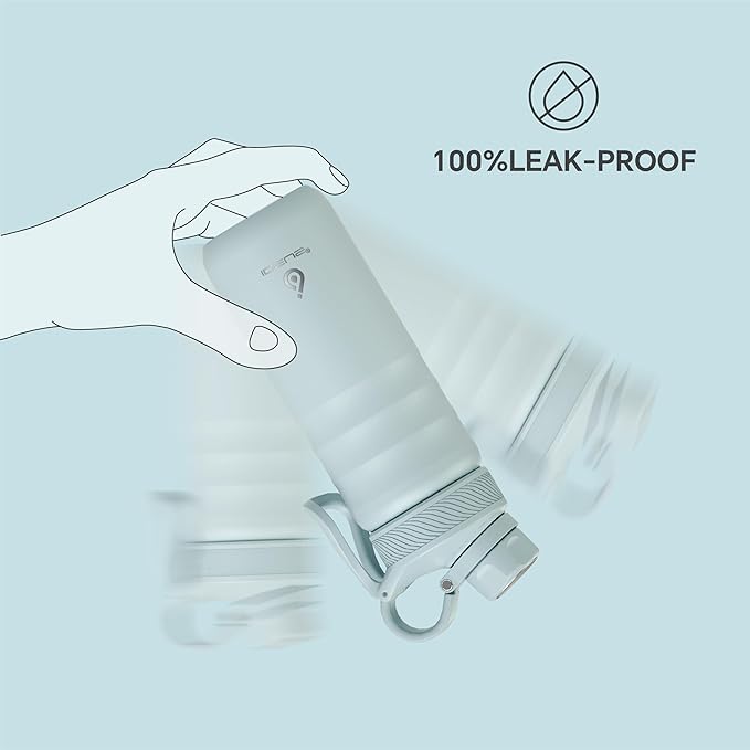 IDEUS Insulated Stainless Steel Water Bottle with 2 Leak-Proof Lids, Thermal Water Flask for Hiking Biking, 18oz, Light Blue