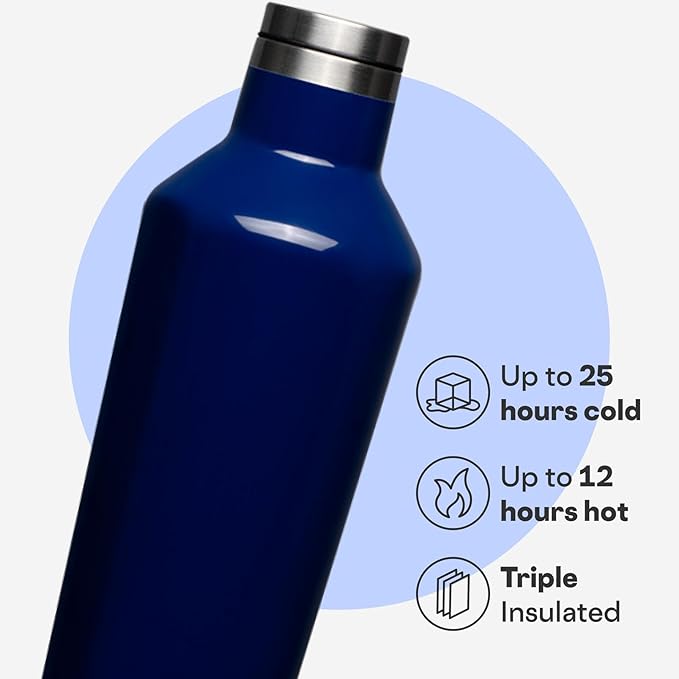 Corkcicle Classic Canteen Insulated Water Bottle - Stainless Steel Reusable Tumbler - Triple Insulated - Keeps Drinks Cold 25 Hours or Hot 12 Hours - Cupholder Friendly - Midnight Navy - 16 oz