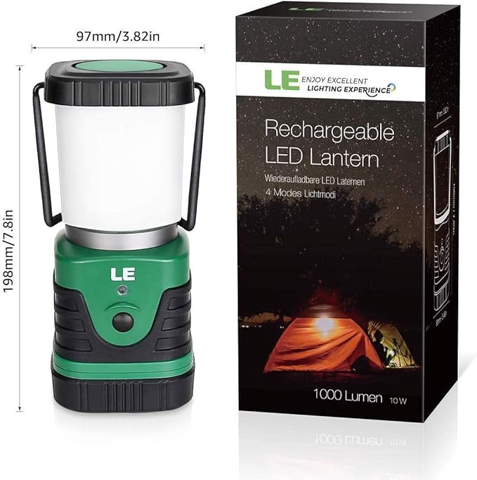 Lighting EVER 1000LM LED Camping Lantern Rechargeable, 4400mAh Power Bank, Camping Essential with 4 Light Modes, IP44 Waterproof Lantern Flashlight for Hurricane Emergency, Hiking, USB Cable Included