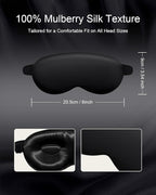 Luxury 22 Momme 100% Mulberry Silk Sleep Mask – 3D Eye Mask with Adjustable Strap, Gentle on Skin and Eyes, Provides Complete Light Blockage for Deep Sleep (Black, Adjustable)
