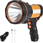 Rechargeable Spotlight Flashlight Water Resistant 8 Hour Runtime LED Super Bright Handheld Searchlight with Shoulder Strap,for During Hurricane Emergency Walking Outages Boating Camping Lantern