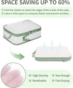 ECOHUB 6 Set Compression Packing Cubes, Lightweight Vacation Travel Essentials, Durable Travel Accessories for Suitcase Carry On Luggage Organizer Bags Set with YKK Zippers Shoe Bag, Green