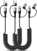 Coiled Lightning Cable [2Pack 4FT] 4 in 1 Multi Charging Cable 60W Fast Charging Retractable Charger Cord for iPhone 17/16/15/14/13/12/11 Pro Max/XS MAX/XR/XS/X/8/7/6 Plus/iPad/AirPods/MacBook/CarPlay