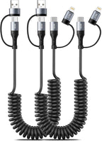 Coiled Lightning Cable [2Pack 4FT] 4 in 1 Multi Charging Cable 60W Fast Charging Retractable Charger Cord for iPhone 17/16/15/14/13/12/11 Pro Max/XS MAX/XR/XS/X/8/7/6 Plus/iPad/AirPods/MacBook/CarPlay