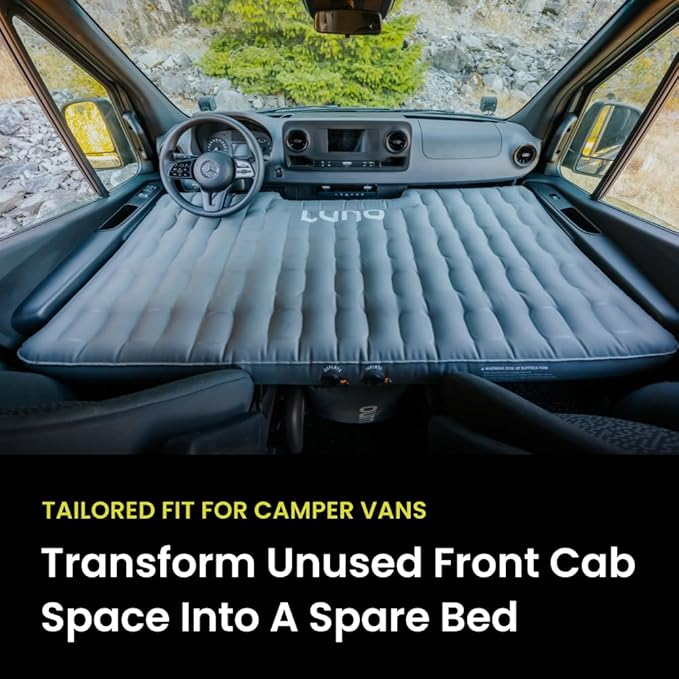 Luno Van Front Cab AIR Mattress - Inflatable Sleeping Van Bed for Travelers & Campers - Front Seat Air Mattress Fits Ford Transit, Mercedes Sprinter, RAM Promaster, Winnebago Solis & Other Vans