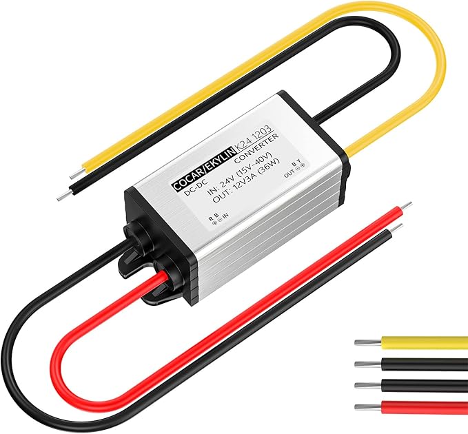 DC 24v to 12v Step Down Converter Reducer Regulator 3A 36W Power Supply Adapter for Auto Car Truck Vehicle Boat Solar System etc.(Accept DC15-40V Inputs)