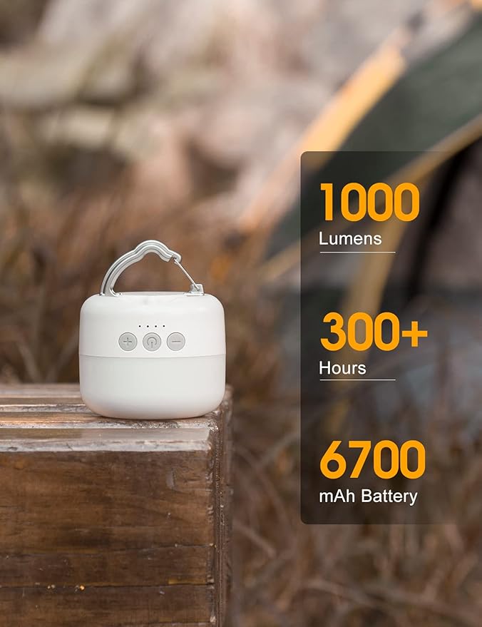 LED Camping Lantern Rechargeable 1000LM, Up to 300H Running Time Camping Tent Light, 6700mAh Emergency Light for Hurricane, Power Outages, Home, Hiking, Water-Resistant