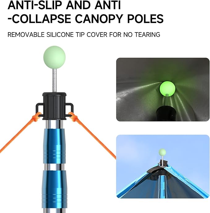 SANLIKE Telescoping Tarp Pole Heavy Duty Tent Poles, 33"-86.6"/94" Thickened Tube Collapsible Stainless Steel Canopy Poles for Camping Backpacking Hiking Awning Sun Sails Outdoor Sports, Set of 2