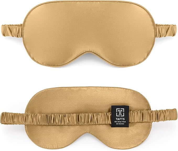 TAFTS Silk Sleep Mask - 22mm 100% Pure Mulberry 6A Silk & Blindfold, Soft Eye Masks, Lightweight, for Travel, Napping, Camping (Gold)