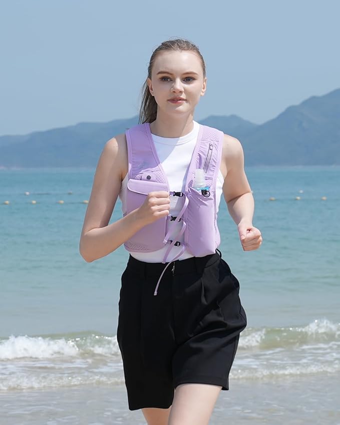 Running Vest for Women Men, USA Original Patent, Adjustable Chest Straps Running Hydration Vest with 500ml Soft Flask, Lightweight Reflective Hydration Backpack for Marathon