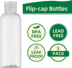 LISAPACK 3.4oz Travel Bottles For Toiletries (5pcs), Travel Size Containers for Shampoo (100ml, Clear)